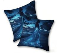 Set di 2 Federe Cuscino 40x40cm Lino, Esterno Cuscini Impermeabili Decorative per Divano Soggiorno Camera da Letto Giardino Balcone, Casa Moderni Minimalisti Cerniera Invisibile, Bellezza Blu, D-482