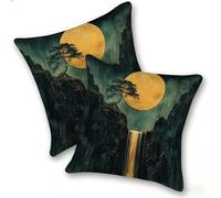 Set di 2 Federe Cuscino 40x40cm Lino, Esterno Cuscini Impermeabili Decorative per Divano Soggiorno Camera da Letto Giardino Balcone, Moderni Minimalisti Cerniera Invisibile, Le Montagne Verdi, D-525