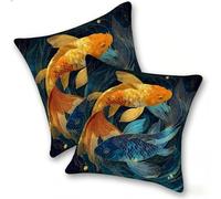 Set di 2 Federe Cuscino 40x40cm Lino, Esterno Cuscini Impermeabili Decorative per Divano Soggiorno Camera da Letto Giardino Balcone, Casa Moderni Minimalisti Cerniera Invisibile, Pesce Astratto, D-495