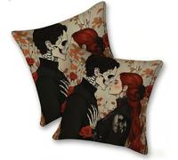 Set di 2 Federe Cuscino 40x40cm Lino, Esterno Cuscini Impermeabili Decorative per Divano Soggiorno Camera da Letto Giardino Balcone, Moderni Minimalisti Cerniera Invisibile, Coppia Scheletro, D-471