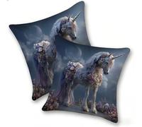 Set di 2 Federe Cuscino 40x40cm Lino, Esterno Cuscini Impermeabili Decorative per Divano Soggiorno Camera da Letto Giardino Balcone, Moderni Minimalisti Cerniera Invisibile, Cavallo Fiori Rosa, D-530