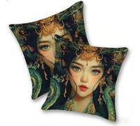 Set di 2 Federe Cuscino 40x40cm Lino, Esterno Cuscini Impermeabili Decorative per Divano Soggiorno Camera da Letto Giardino Balcone, Casa Moderni Minimalisti Cerniera Invisibile, Donna Verde, D-524