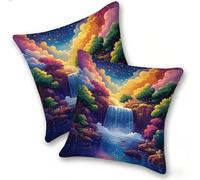 Set di 2 Federe Cuscino 40x40cm Lino, Esterno Cuscini Impermeabili Decorative per Divano Soggiorno Camera da Letto Giardino Balcone, Moderni Minimalisti Cerniera Invisibile, Cascate Colorate, D-84