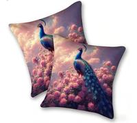 Set di 2 Federe Cuscino 40x40cm Lino, Esterno Cuscini Impermeabili Decorative per Divano Soggiorno Camera da Letto Giardino Balcone, Casa Moderni Minimalisti Cerniera Invisibile, Peacock Fiori, D-465