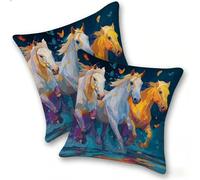 Set di 2 Federe Cuscino 40x40cm Lino, Esterno Cuscini Impermeabili Decorative per Divano Soggiorno Camera da Letto Giardino Balcone, Moderni Minimalisti Cerniera Invisibile, Cavallo Farfalla, D-532