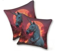 Set di 2 Federe Cuscino 40x40cm Velluto, Esterno Cuscini Impermeabili Decorative per Divano Soggiorno Camera da Letto Giardino Balcone, Moderni Minimalisti Cerniera Invisibile, Cavallo Luna, D-539