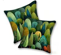 Set di 2 Federe Cuscino 40x40cm Velluto, Esterno Cuscini Impermeabili Decorative per Divano Soggiorno Camera da Letto Giardino Balcone, Moderni Minimalisti Cerniera Invisibile, Foresta Astratta, D-138