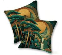 Set di 2 Federe Cuscino 40x40cm Velluto, Esterno Cuscini Impermeabili Decorative per Divano Soggiorno Camera da Letto Giardino Balcone, Moderni Minimalisti Cerniera Invisibile, Albero Verde, D-526