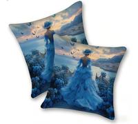 Set di 2 Federe Cuscino 40x40cm Velluto, Esterno Cuscini Impermeabili Decorative per Divano Soggiorno Camera da Letto Giardino Balcone, Casa Moderni Minimalisti Cerniera Invisibile, Ragazza Blu, D-484