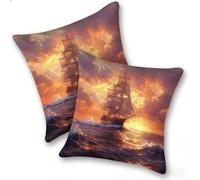 Set di 2 Federe Cuscino 40x40cm Velluto, Esterno Cuscini Impermeabili Decorative per Divano Soggiorno Camera da Letto Giardino Balcone, Moderni Minimalisti Cerniera Invisibile, Vela Tramonto, D-185