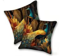 Set di 2 Federe Cuscino 40x40cm Velluto, Esterno Cuscini Impermeabili Decorative per Divano Soggiorno Camera da Letto Giardino Balcone, Moderni Minimalisti Cerniera Invisibile, Pavone Giallo, D-467