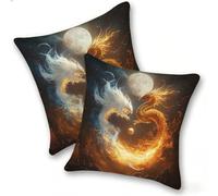 Set di 2 Federe Cuscino 40x40cm Velluto, Esterno Cuscini Impermeabili Decorative per Divano Soggiorno Camera da Letto Giardino Balcone, Moderni Minimalisti Cerniera Invisibile, Dragon Phoenix, D-505