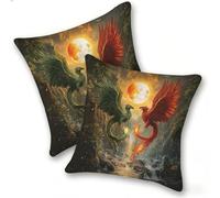 Set di 2 Federe Cuscino 40x40cm Velluto, Esterno Cuscini Impermeabili Decorative per Divano Soggiorno Camera da Letto Giardino Balcone, Moderni Minimalisti Cerniera Invisibile, Drago Paesaggio, D-508