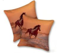 Set di 2 Federe Cuscino 40x40cm Velluto, Esterno Cuscini Impermeabili Decorative per Divano Soggiorno Camera da Letto Giardino Balcone, Moderni Minimalisti Cerniera Invisibile, Cavalli Spiaggia, D-537