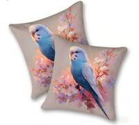 Set di 2 Federe Cuscino 40x40cm Velluto, Esterno Cuscini Impermeabili Decorative per Divano Soggiorno Camera da Letto Giardino Balcone, Casa Moderni Minimalisti Cerniera Invisibile, Uccello Blu, D-483