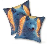 Set di 2 Federe Cuscino 40x40cm Velluto, Esterno Cuscini Impermeabili Decorative per Divano Soggiorno Camera da Letto Giardino Balcone, Casa Moderni Minimalisti Cerniera Invisibile, Lupo Luna, D-493