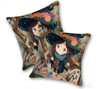 Set di 2 Federe Cuscino 40x40cm Velluto, Esterno Cuscini Impermeabili Decorative per Divano Soggiorno Camera da Letto Giardino Balcone, Moderni Minimalisti Cerniera Invisibile, Carina Ragazza, D-456