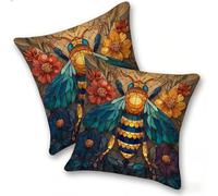 Set di 2 Federe Cuscino 45x45cm Lino, Esterno Cuscini Impermeabili Decorative per Divano Soggiorno Camera da Letto Giardino Balcone, Casa Moderni Minimalisti Cerniera Invisibile, Astratto Api, D-129