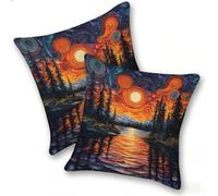 Set di 2 Federe Cuscino 45x45cm Lino, Esterno Cuscini Impermeabili Decorative per Divano Soggiorno Camera da Letto Giardino Balcone, Moderni Minimalisti Cerniera Invisibile, Il Lago Stellare, D-897