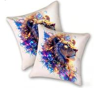 Set di 2 Federe Cuscino 45x45cm Velluto, Esterno Cuscini Impermeabili Decorative per Divano Soggiorno Camera da Letto Giardino Balcone, Casa Moderni Minimalisti Cerniera Invisibile, Il Leone, D-814