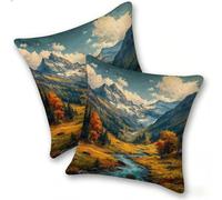 Set di 2 Federe Cuscino 45x45cm Velluto, Esterno Cuscini Impermeabili Decorative per Divano Soggiorno Camera da Letto Giardino Balcone, Moderni Cerniera Invisibile, Fiume Snow Mountain, D-938