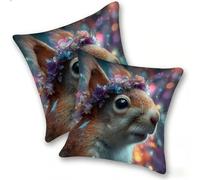 Set di 2 Federe Cuscino 50x50cm Lino, Esterno Cuscini Impermeabili Decorative per Divano Soggiorno Camera da Letto Giardino Balcone, Moderni Minimalisti Cerniera Invisibile, Carino Scoiattolo, D-459