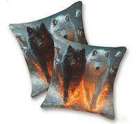 Set di 2 Federe Cuscino 50x50cm Lino, Esterno Cuscini Impermeabili Decorative per Divano Soggiorno Camera da Letto Giardino Balcone, Casa Moderni Minimalisti Cerniera Invisibile, Lupo Animale, D-488