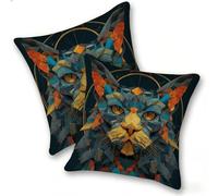 Set di 2 Federe Cuscino 50x50cm Lino, Esterno Cuscini Impermeabili Decorative per Divano Soggiorno Camera da Letto Giardino Balcone, Casa Moderni Minimalisti Cerniera Invisibile, Gatto Astratto, D-543
