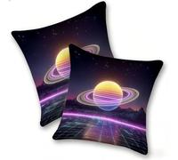 Set di 2 Federe Cuscino 50x50cm Lino, Esterno Cuscini Impermeabili Decorative per Divano Soggiorno Camera da Letto Giardino Balcone, Moderni Minimalisti Cerniera Invisibile, Aura Del Pianeta, D-921