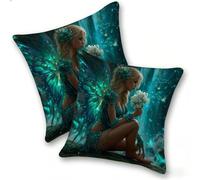 Set di 2 Federe Cuscino 50x50cm Lino, Esterno Cuscini Impermeabili Decorative per Divano Soggiorno Camera da Letto Giardino Balcone, Casa Moderni Minimalisti Cerniera Invisibile, Le Ali Verdi, D-522