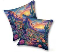 Set di 2 Federe Cuscino 50x50cm Lino, Esterno Cuscini Impermeabili Decorative per Divano Soggiorno Camera da Letto Giardino Balcone, Moderni Minimalisti Cerniera Invisibile, Fiori Di Cactus, D-872