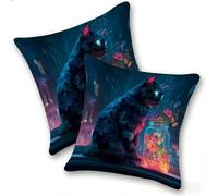 Set di 2 Federe Cuscino 50x50cm Velluto, Esterno Cuscini Impermeabili Decorative per Divano Soggiorno Camera da Letto Giardino Balcone, Casa Moderni Minimalisti Cerniera Invisibile, Vaso Gatto, D-550