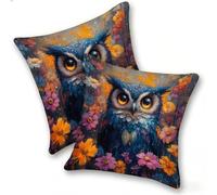 Set di 2 Federe Cuscino 50x50cm Velluto, Esterno Cuscini Impermeabili Decorative per Divano Soggiorno Camera da Letto Giardino Balcone, Casa Moderni Minimalisti Cerniera Invisibile, Carino Gufo, D-454