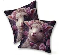 Set di 2 Federe Cuscino 50x50cm Velluto, Esterno Cuscini Impermeabili Decorative per Divano Soggiorno Camera da Letto Giardino Balcone, Moderni Minimalisti Cerniera Invisibile, Carina Pecora, D-462
