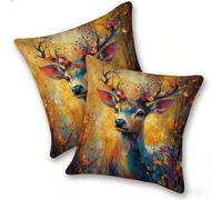 Set di 2 Federe Cuscino 50x50cm Velluto, Esterno Cuscini Impermeabili Decorative per Divano Soggiorno Camera da Letto Giardino Balcone, Casa Moderni Minimalisti Cerniera Invisibile, Cervo Fiori, D-517