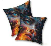 Set di 2 Federe Cuscino 55x55cm Lino, Esterno Cuscini Impermeabili Decorative per Divano Soggiorno Camera da Letto Giardino Balcone, Moderni Minimalisti Cerniera Invisibile, Faccia Astratta, D-133