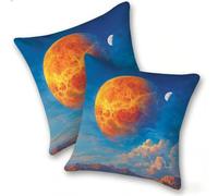 Set di 2 Federe Cuscino 55x55cm Lino, Esterno Cuscini Impermeabili Decorative per Divano Soggiorno Camera da Letto Giardino Balcone, Moderni Minimalisti Cerniera Invisibile, Il Pianeta Rosso, D-922