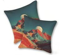 Set di 2 Federe Cuscino 55x55cm Velluto, Esterno Cuscini Impermeabili Decorative per Divano Soggiorno Camera da Letto Giardino Balcone, Moderni Cerniera Invisibile, Montagne Colorate Luna, D-89