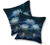 Set di 2 Federe Cuscino 55x55cm Velluto, Esterno Cuscini Impermeabili Decorative per Divano Soggiorno Camera da Letto Giardino Balcone, Moderni Minimalisti Cerniera Invisibile, Fiori Bianchi, D-264