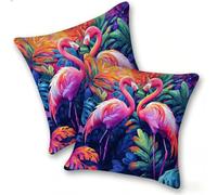 Set di 2 Federe Cuscino 55x55cm Velluto, Esterno Cuscini Impermeabili Decorative per Divano Soggiorno Camera da Letto Giardino Balcone, Moderni Minimalisti Cerniera Invisibile, Flamingo Rosa, D-201
