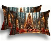 Set di 2 Federe Cuscino Letto, Decorativi Cuscini per Divano Albero Di Natale Velluto Federa Cuscino 30x60,Rettangolare Cuscini per Divano, Cerniera Nascosta, Soggiorno,Decorazione Rosso 1 W0VJ-682