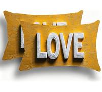 Set di 2 Federe Cuscino Letto, Decorativi Cuscini per Divano Amore Lino Federa Cuscino 40x80,Rettangolare Cuscini per Divano, Cerniera Nascosta, Soggiorno, Esterno, Decorazione Giallo 1 W0VJ-351