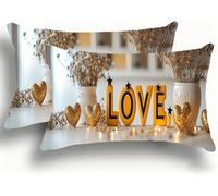 Set di 2 Federe Cuscino Letto, Decorativi Cuscini per Divano Amore Lino Federa Cuscino 40x80,Rettangolare Cuscini per Divano, Cerniera Nascosta, Soggiorno, Esterno, Decorazione Giallo W0VJ-350
