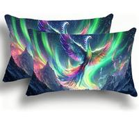 Set di 2 Federe Cuscino Letto, Decorativi Cuscini per Divano Aurora Lino Federa Cuscino 30x60,Rettangolare Cuscini per Divano, Cerniera Nascosta, Soggiorno, Esterno, Decorazione Phoenix W0VJ-97