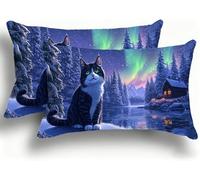 Set di 2 Federe Cuscino Letto, Decorativi Cuscini per Divano Aurora Lino Federa Cuscino 35x70,Rettangolare Cuscini per Divano, Cerniera Nascosta, Soggiorno, Esterno, Decorazione Gatto W0VJ-90