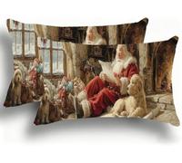 Set di 2 Federe Cuscino Letto, Decorativi Cuscini per Divano Babbo Natale Lino Federa Cuscino 25x50,Rettangolare Cuscini per Divano, Cerniera Nascosta, Soggiorno, Esterno, Decorazione Cane W0VJ-747