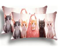 Set di 2 Federe Cuscino Letto, Decorativi Cuscini per Divano Carino Lino Federa Cuscino 40x80,Rettangolare Cuscini per Divano, Cerniera Nascosta, Soggiorno, Esterno, Decorazione Gatto1 W0VJ-840