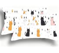 Set di 2 Federe Cuscino Letto, Decorativi Cuscini per Divano Carino Lino Federa Cuscino 40x80,Rettangolare Cuscini per Divano, Cerniera Nascosta, Soggiorno, Esterno, Decorazione Gatto 1 W0VJ-844