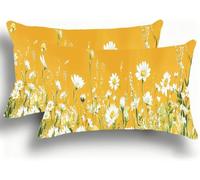 Set di 2 Federe Cuscino Letto, Decorativi Cuscini per Divano Chrysanthemum Lino Federa Cuscino 30x60,Rettangolare Cuscini per Divano, Cerniera Nascosta, Soggiorno,Decorazione Giallo W0VJ-864