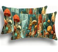 Set di 2 Federe Cuscino Letto, Decorativi Cuscini per Divano Foresta Lino Federa Cuscino 40x80,Rettangolare Cuscini per Divano, Cerniera Nascosta, Soggiorno, Esterno, Decorazione Funghi 1 W0VJ-732
